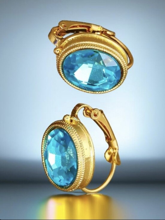 LeChic Jewelry Jewelry - 18k Gold Plated Oval Blue Topaz Crystal Earrings New